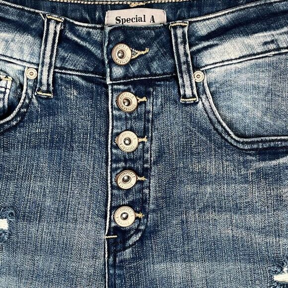 Special A Sz 1 High Rise Skinny Jeans Exposed Button Fly Distressed - Picture 5 of 11